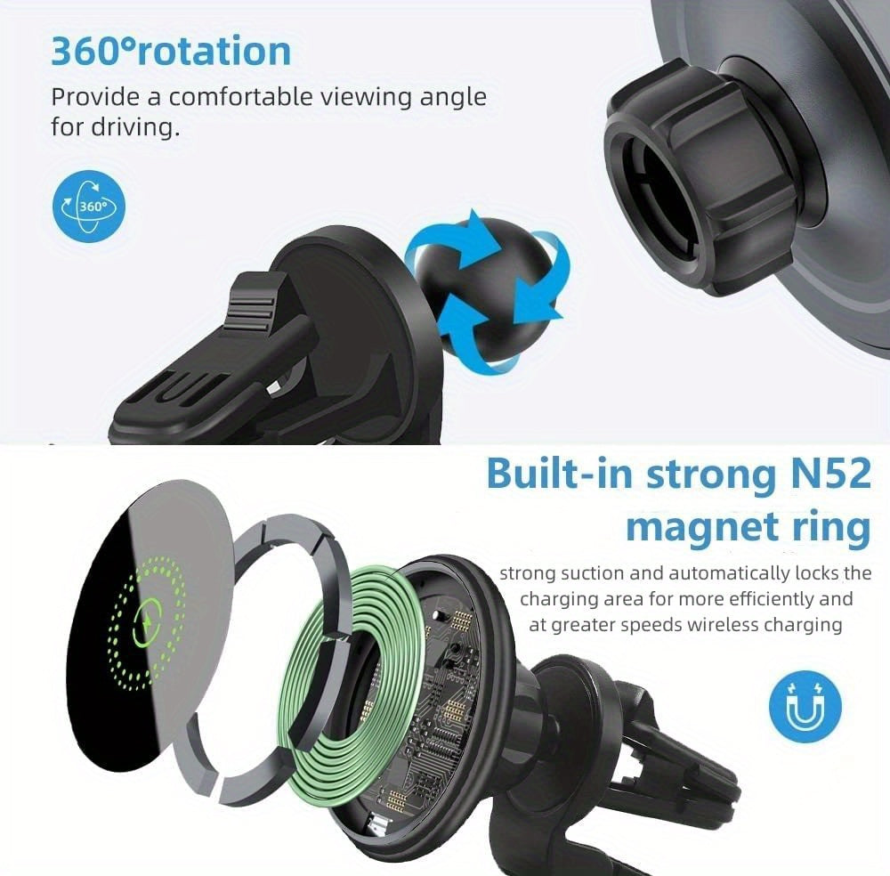 [Popular Choice] Wireless Magnetic Phone Holder Car Charger with Fast Charging for iPhone 16/16 Pro/16 ProMax/15/15 Pro/15 Pro Max/15 Plus/14/14 Pro/14 Pro Max/14 Plus/13/13 Pro/13 Pro Max/12/12 Pro/12 Pro Max/12 Mini Series