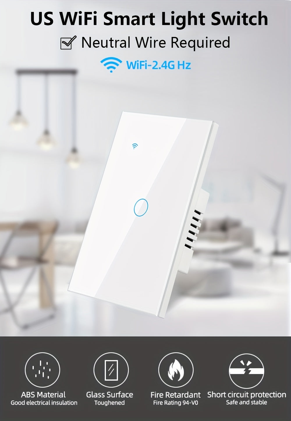 Chevolink WiFi Smart Light for Switch - Touch Control, Voice-Activated with Alexa & Google Home Compatibility, App Remote, Timer Setting, Share Feature - White/Black - For Smart Home Enthusiasts - Ideal for Living Room, Bedroom & Office - Perfect Gift fo