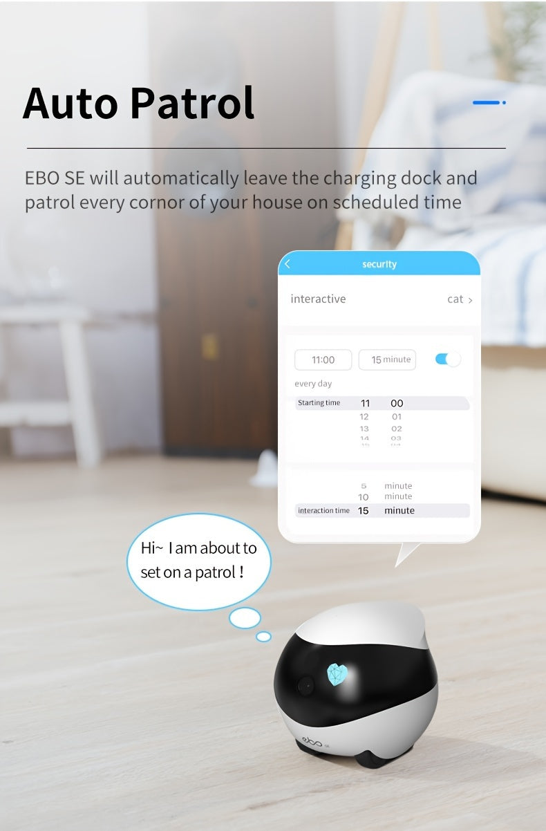 Enabot SE Home Security Camera, EBO Movable Indoor Smart Robot, 2-Way Audio, Night Vision, Auto Self-Charging, 1080P HD Video, APP WiFi Remote Control, Local SD Card Data Storage, Fix-Point Patrol And Auto Cruise For Pets, Babies And Elderly Companionshi
