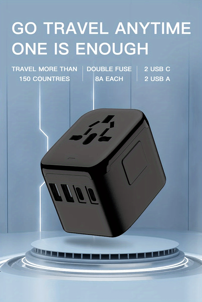 [Popular Choice] 1pc HKLAMIN Compact Travel Adapter with 5-in-1 International Power Plug - Features 3.5A, Dual USB-A Ports & Type-C, PD 20W, QC 18W Fast Charging, AC Outlet - Black, for US, UK, Australia, Asia (Type C/G/A/I), Travel Charging Station|Mode