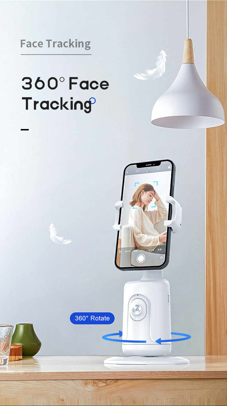 [Popular Choice] 360° Rotating Auto Tracking Phone Holder with Fast Face & Object Tracking - Portable All-in-One Smart Selfie Stick, Tripod for Vlog, Live Streaming - USB Rechargeable, Compatible with Apple, for SamSung & More - Ideal for Photography, Tr
