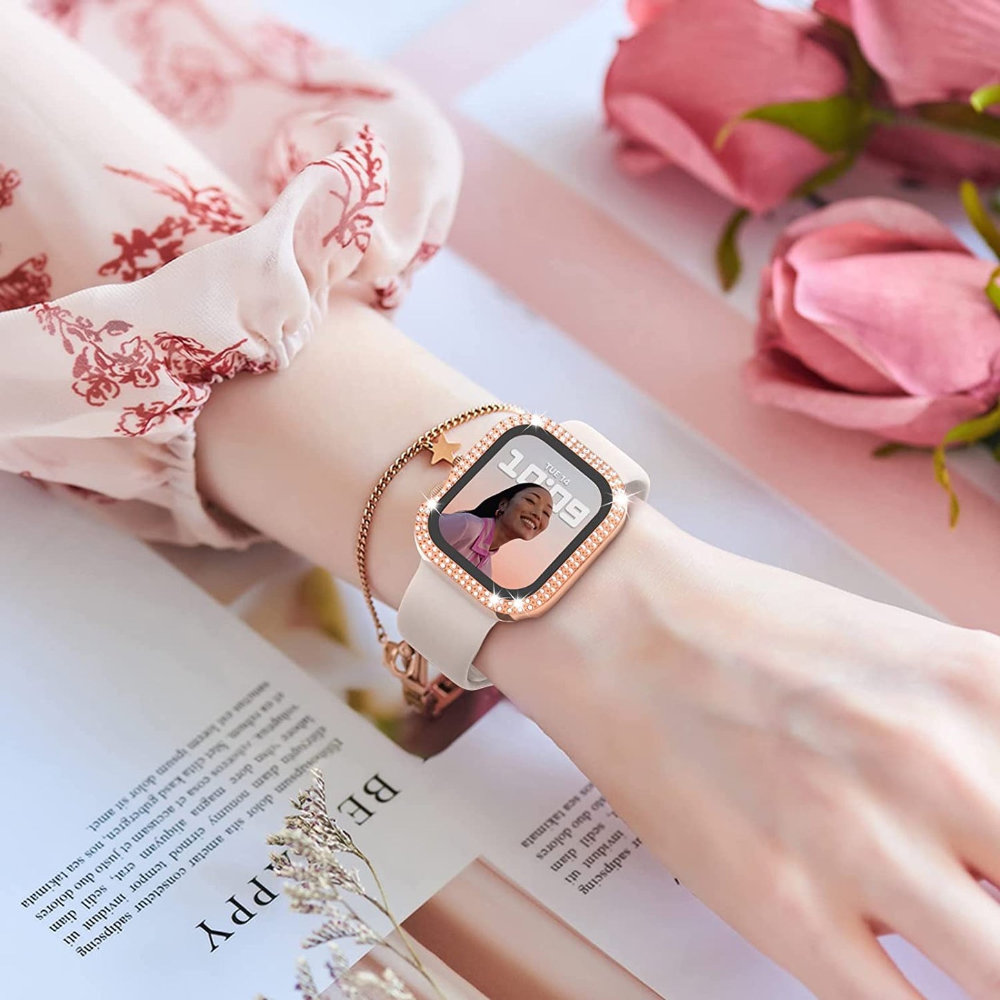 Megkhla Apple Watch Screen Protector, Bling Case For Apple Watch 40mm 44mm 41mm 45mm SE Series 8 7 6 5 4 With Hard PC Tempered Glass Rhinestone Protection Full Face Case Accessories For IWatch Girls & Women