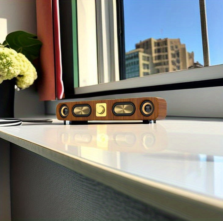 Portable Wireless Speaker with Enhanced Bass - Wireless, Dual Speakers, Rechargeable Battery, Ideal for Parties & Gifts, Wood Grain Design