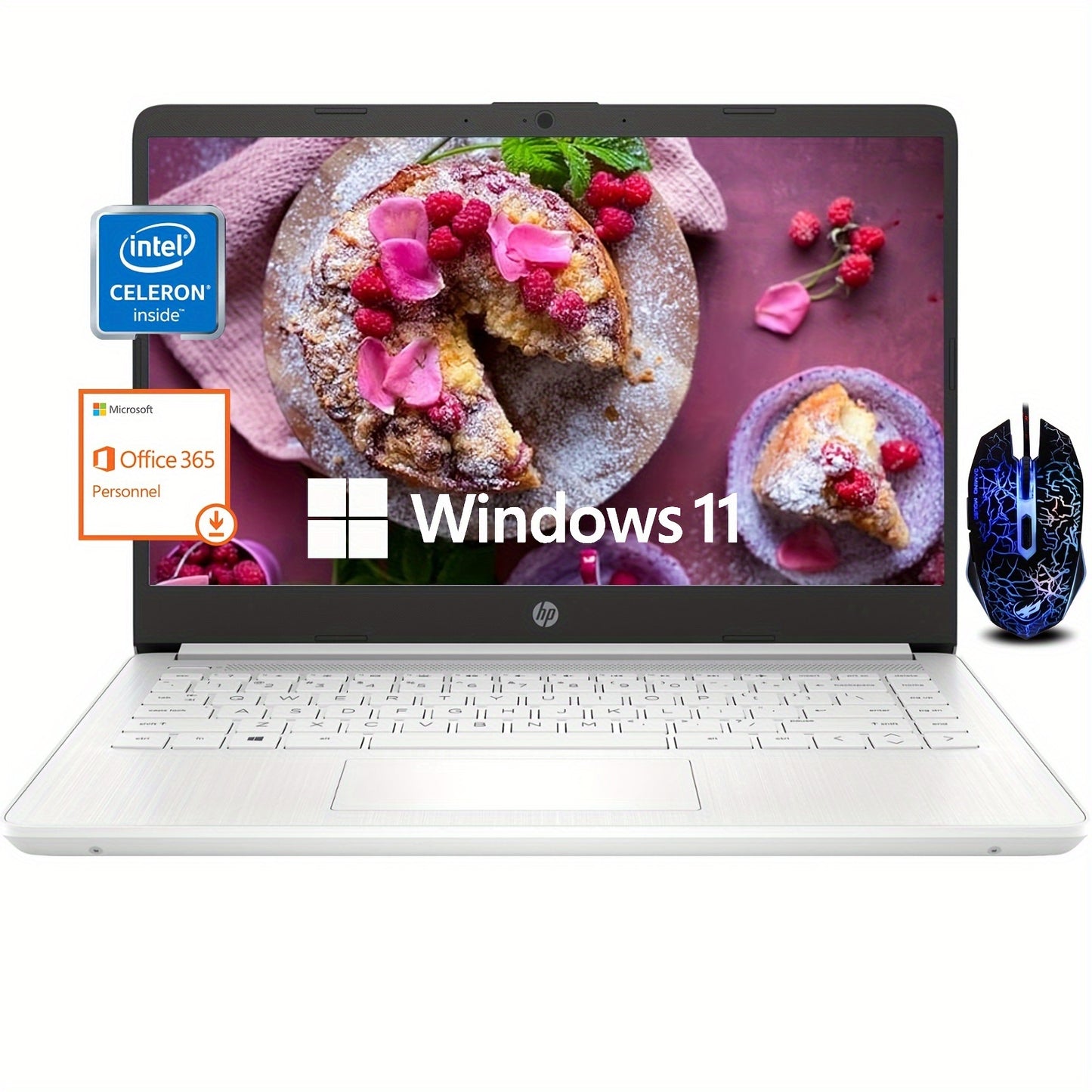HP 2024 Newest 14" Laptop For Student And Business, HP Stream 14inch Laptop, Ultral Light Laptops, Intel Celeron N4120(Quad-Core), Up To 16GB RAM, Up To 320GB Storage(64GB EMMC 256GB Micro SD), 1-Year Office 365, Windows 11 Home In S Mode, Snowflake Whit