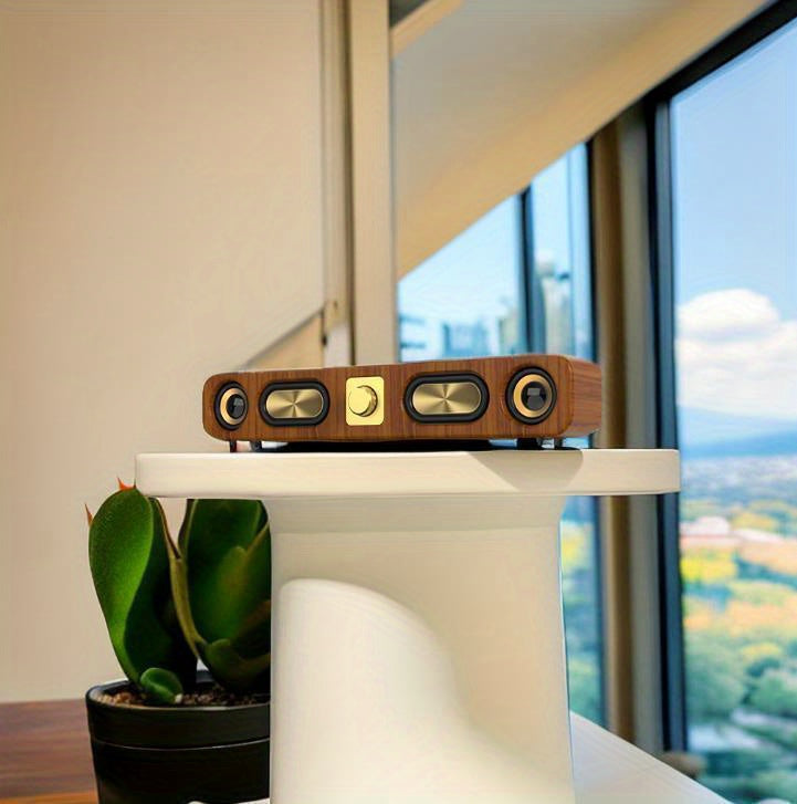 Portable Wireless Speaker with Enhanced Bass - Wireless, Dual Speakers, Rechargeable Battery, Ideal for Parties & Gifts, Wood Grain Design