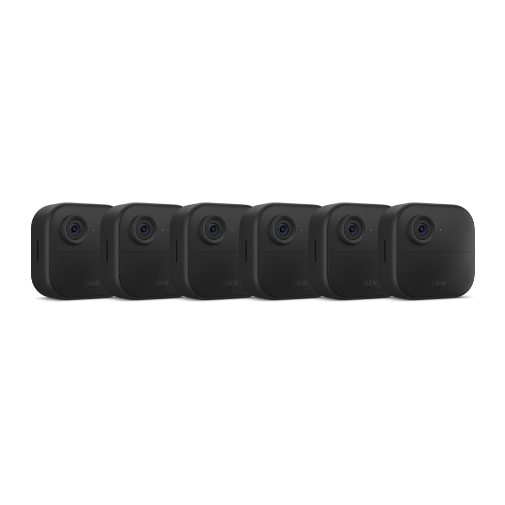 Blink Outdoor 4 (newest model), Wire-free smart security camera, two-year battery life, two-way audio, HD live view, enhanced motion detection, Works with Alexa – 5 camera system