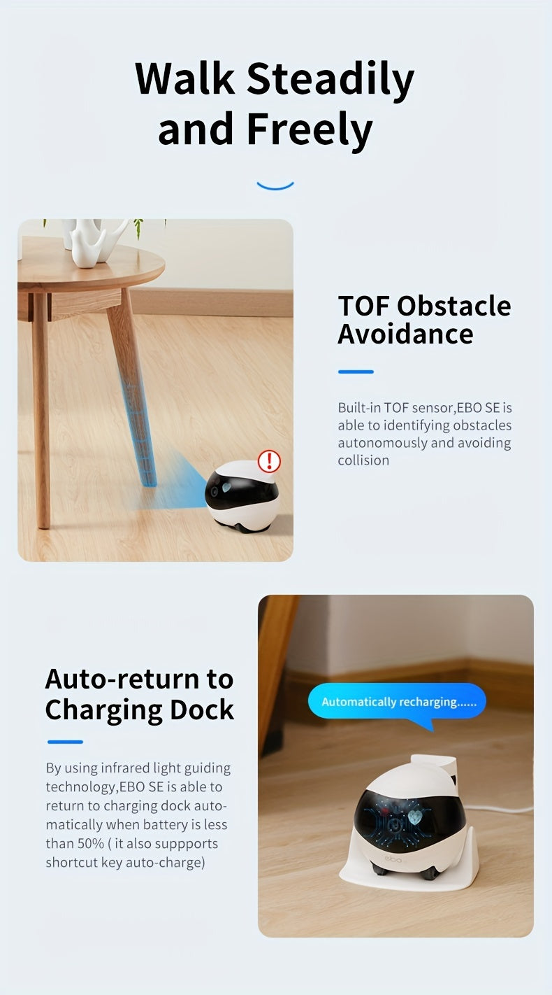 Enabot SE Home Security Camera, EBO Movable Indoor Smart Robot, 2-Way Audio, Night Vision, Auto Self-Charging, 1080P HD Video, APP WiFi Remote Control, Local SD Card Data Storage, Fix-Point Patrol And Auto Cruise For Pets, Babies And Elderly Companionshi