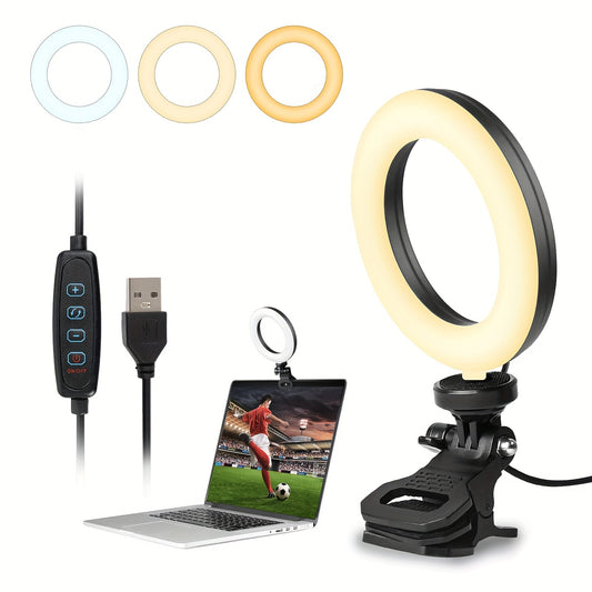 [Popular Choice] Dimmable 6in Selfie Ring Light with Clip for Laptops, USB-Powered LED Webcam Lighting for Zoom Meetings and Online Learning, USB-powered, LED, Webcam Lighting