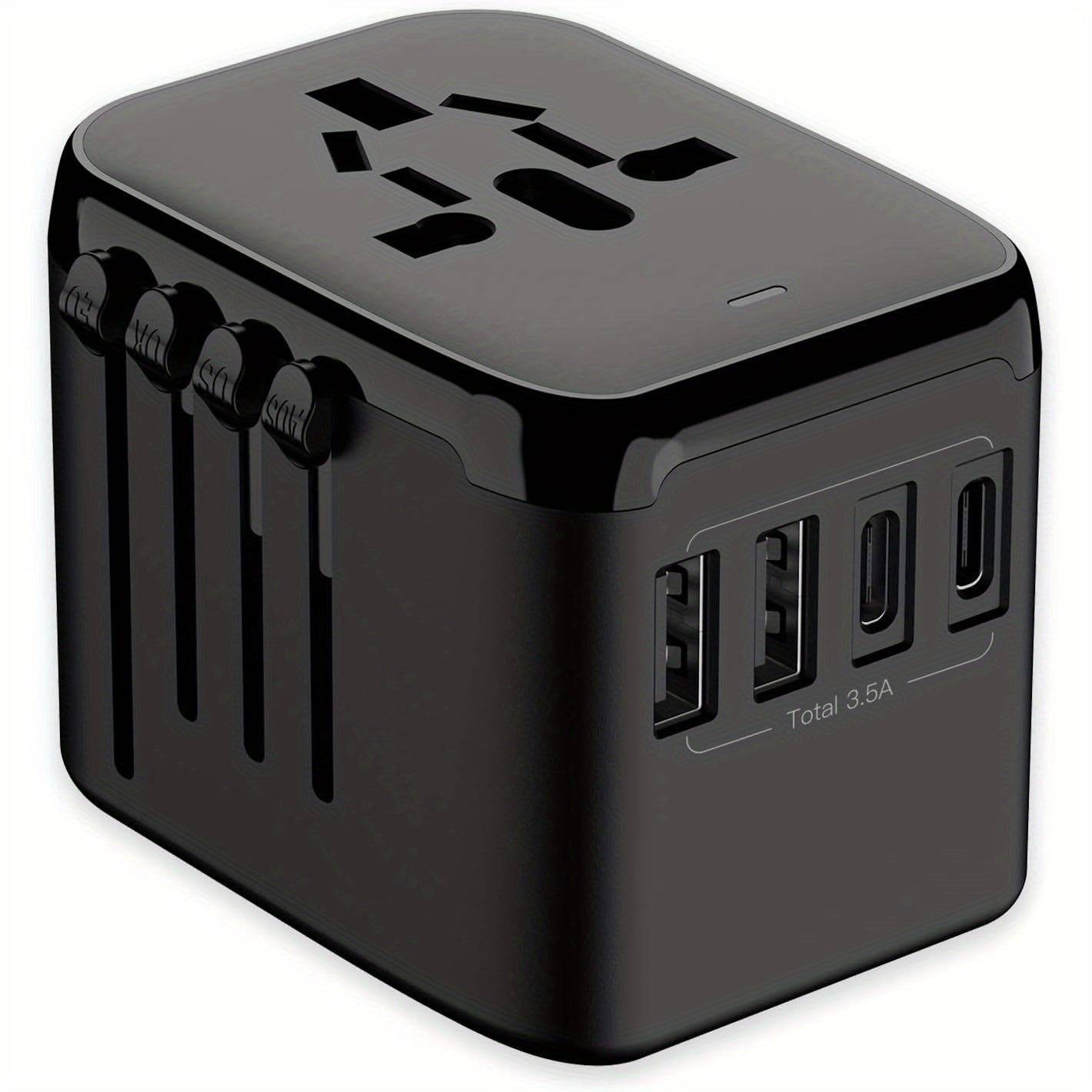 [Popular Choice] 1pc HKLAMIN Compact Travel Adapter with 5-in-1 International Power Plug - Features 3.5A, Dual USB-A Ports & Type-C, PD 20W, QC 18W Fast Charging, AC Outlet - Black, for US, UK, Australia, Asia (Type C/G/A/I), Travel Charging Station|Mode
