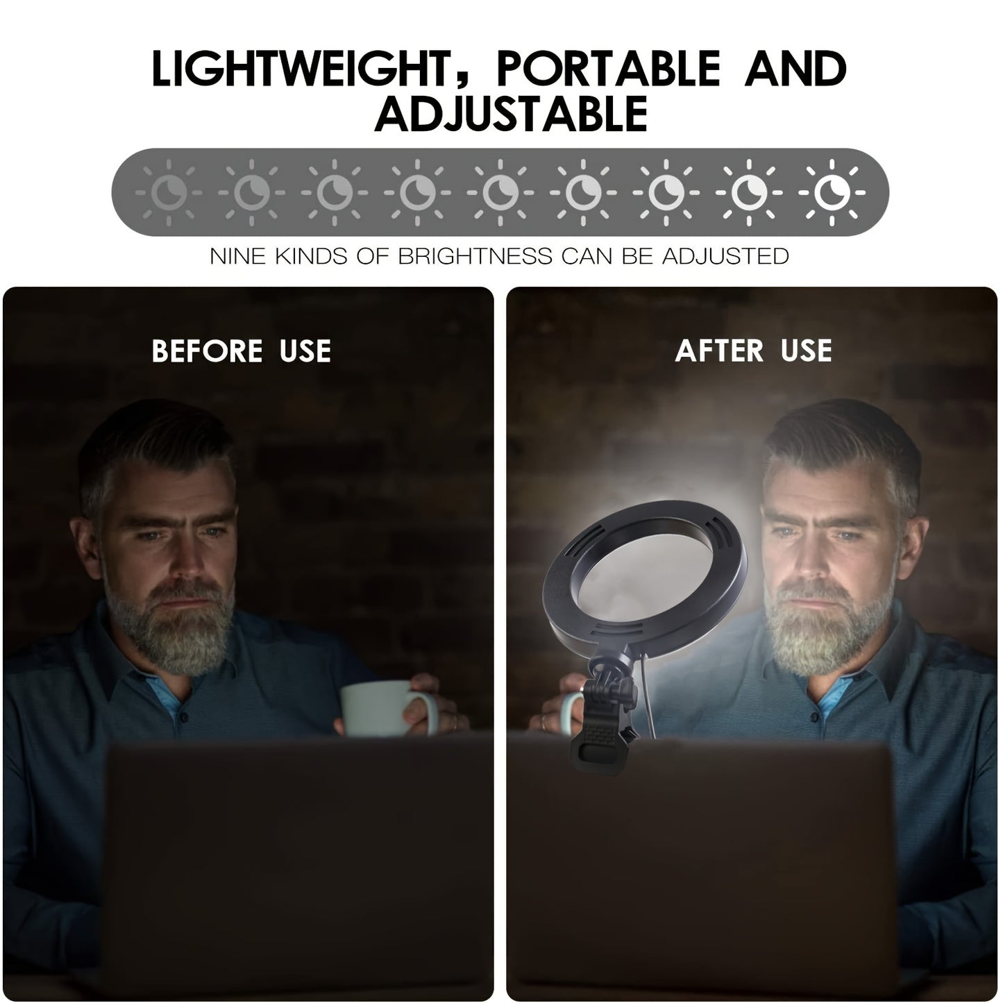[Popular Choice] Dimmable 6in Selfie Ring Light with Clip for Laptops, USB-Powered LED Webcam Lighting for Zoom Meetings and Online Learning, USB-powered, LED, Webcam Lighting