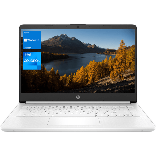 HP Portable Laptop, Student and Business, 14" HD Display, Intel Quad-Core N4120, 4GB DDR4 RAM, 64GB eMMC, 1 Year Office 365, Webcam, SD Card Reader, Wi-Fi, Windows 11 Home, White