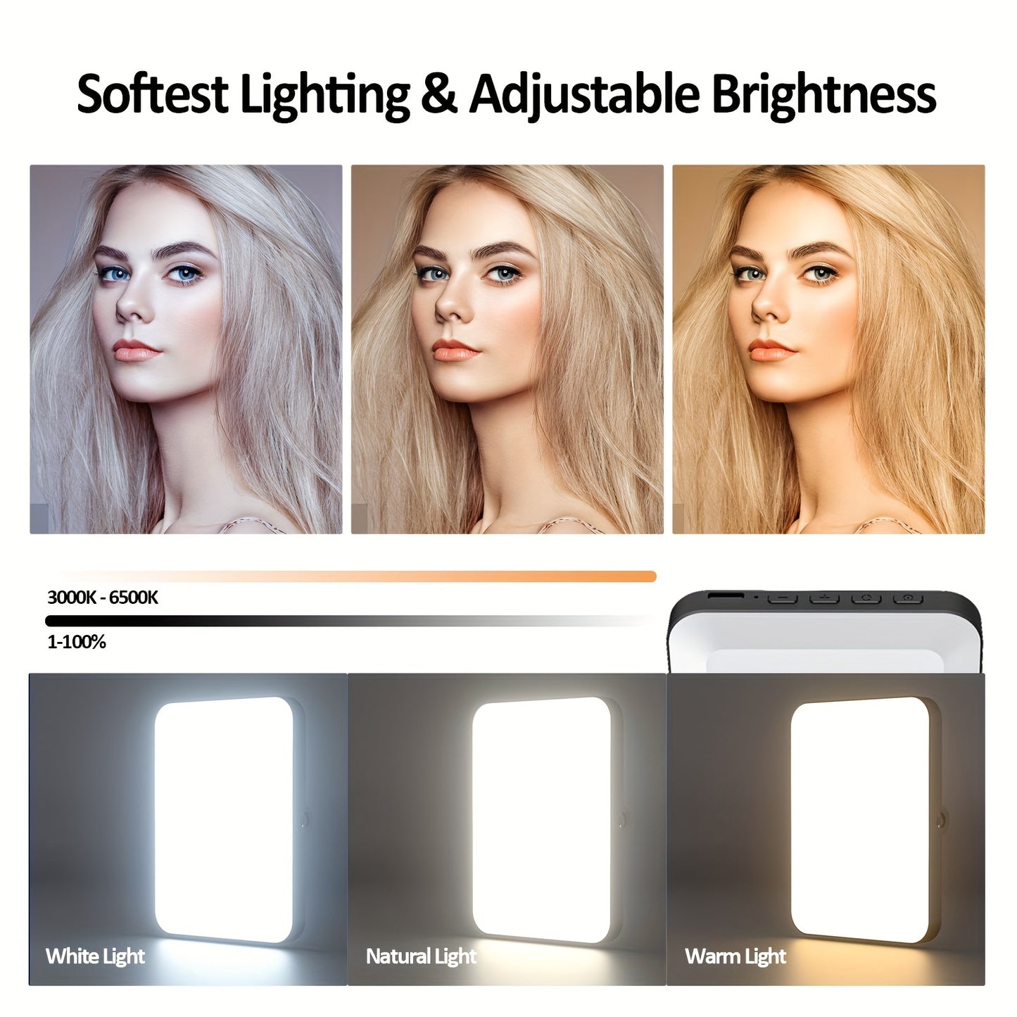 [Popular Choice] HOOSHU Selfie Ring Light Rechargeable 80 LED 3 Models Clip on Selfie Ring Light for Phone, Laptop, Live Stream, Tablet Meeting, Make up