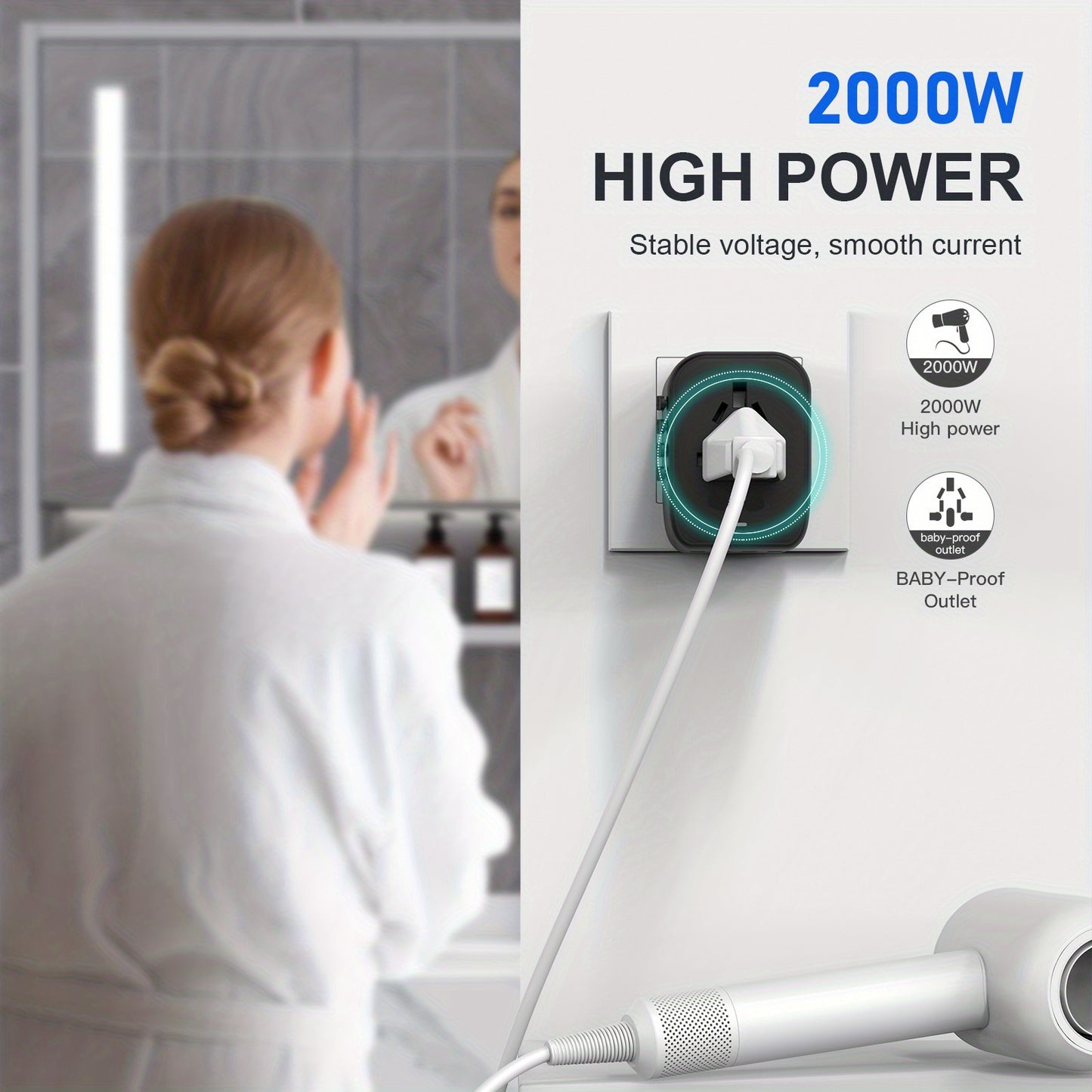 [Popular Choice] 1pc HKLAMIN Compact Travel Adapter with 5-in-1 International Power Plug - Features 3.5A, Dual USB-A Ports & Type-C, PD 20W, QC 18W Fast Charging, AC Outlet - Black, for US, UK, Australia, Asia (Type C/G/A/I), Travel Charging Station|Mode