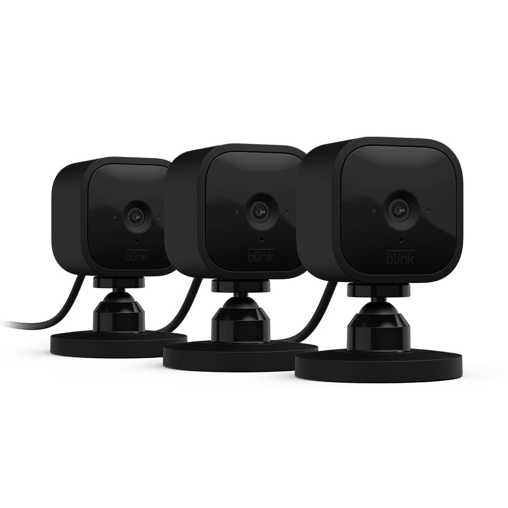 Blink Mini - Compact indoor plug-in smart security camera, 1080p HD video, night vision, motion detection, two-way audio, easy set up, Works with Alexa – 2 cameras (White)