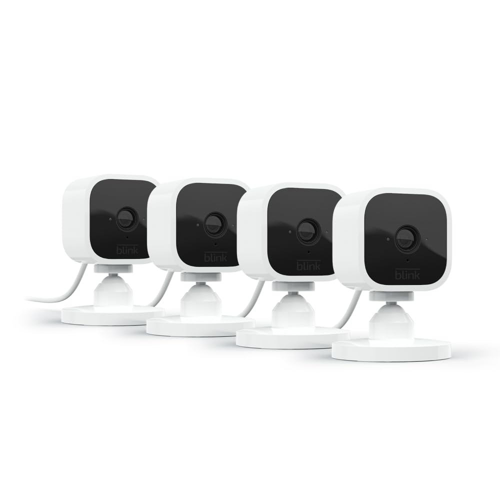Blink Mini - Compact indoor plug-in smart security camera, 1080p HD video, night vision, motion detection, two-way audio, easy set up, Works with Alexa – 2 cameras (White)