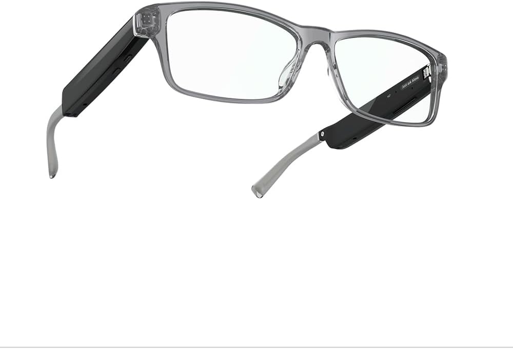 Amazon Echo Frames (3rd Gen) | Smart glasses with Alexa | Modern Rectangle frames in Charcoal Gray with blue light filtering lenses