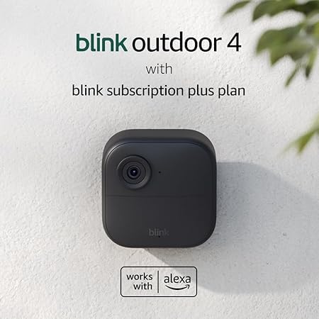 Blink Outdoor 4 (newest model), Wire-free smart security camera, two-year battery life, two-way audio, HD live view, enhanced motion detection, Works with Alexa – 5 camera system