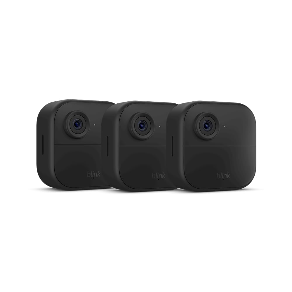 Blink Outdoor 4 (newest model), Wire-free smart security camera, two-year battery life, two-way audio, HD live view, enhanced motion detection, Works with Alexa – 5 camera system
