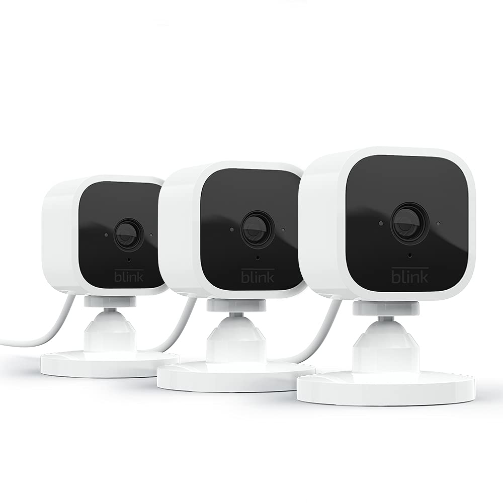 Blink Mini - Compact indoor plug-in smart security camera, 1080p HD video, night vision, motion detection, two-way audio, easy set up, Works with Alexa – 2 cameras (White)