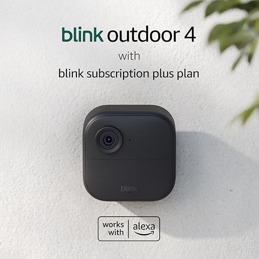 Blink Outdoor 4 (newest model), Wire-free smart security camera, two-year battery life, two-way audio, HD live view, enhanced motion detection, Works with Alexa – 5 camera system