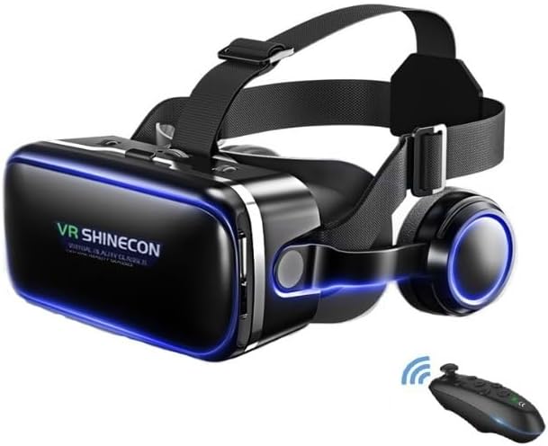 VR Headset for Samsung and Android Phones - Anti-Blue Eyes Protected HD Lenses, VR Goggles for All Smartphone /4.7-6.0in (Black) (with Handle)