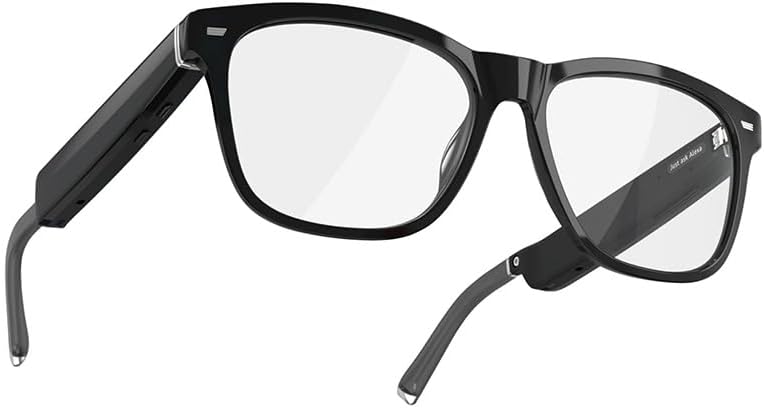 Amazon Echo Frames (3rd Gen) | Smart glasses with Alexa | Modern Rectangle frames in Charcoal Gray with blue light filtering lenses