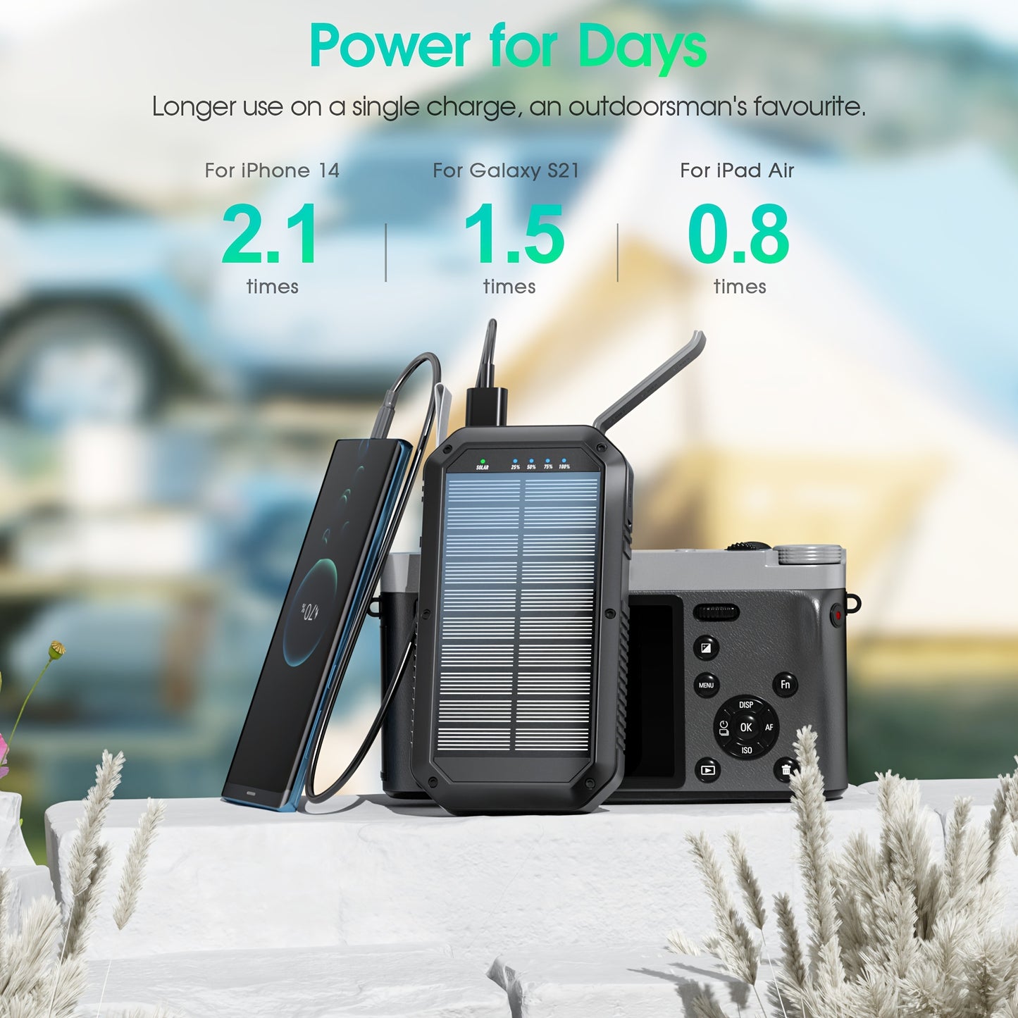 Solar Charger 10000mAh, Solar Power Bank, USB C Quick Charge Wireless Portable Charger With LED Flashlight For IPhone, Android And Outdoor Camping