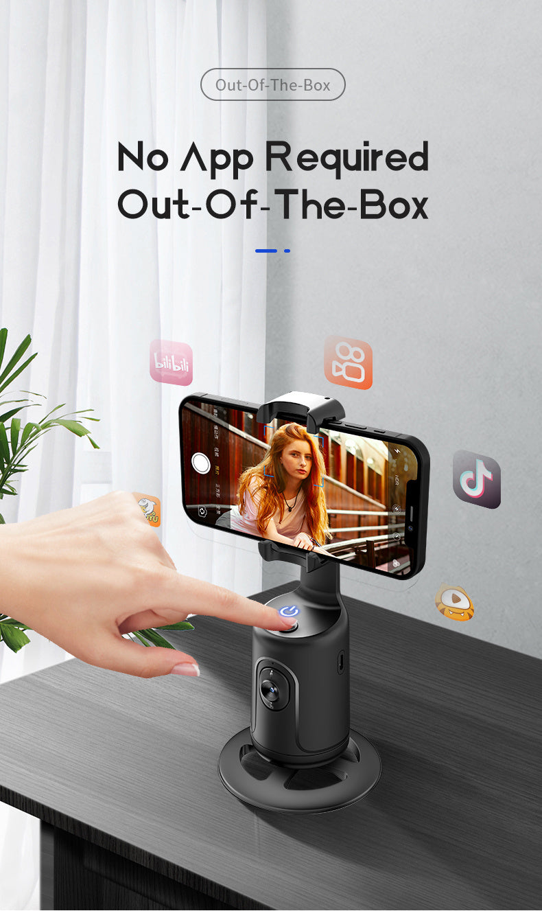 [Popular Choice] 360° Rotating Auto Tracking Phone Holder with Fast Face & Object Tracking - Portable All-in-One Smart Selfie Stick, Tripod for Vlog, Live Streaming - USB Rechargeable, Compatible with Apple, for SamSung & More - Ideal for Photography, Tr