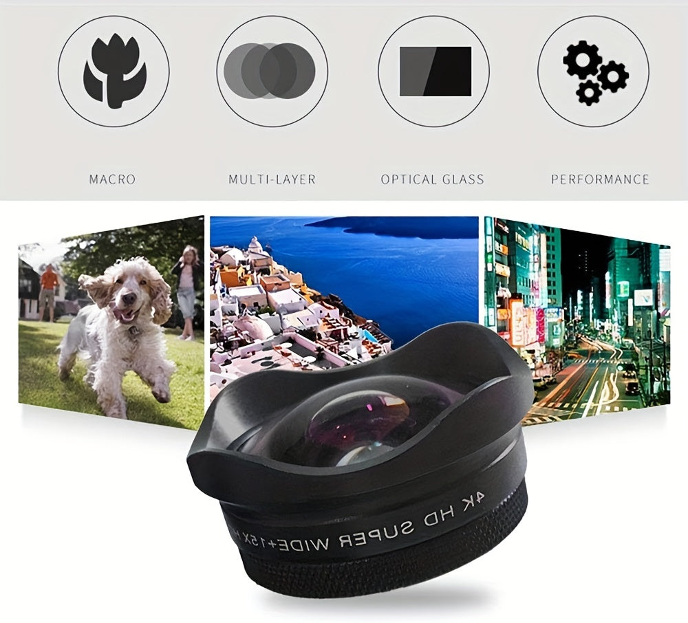 Universal 4K HD Super Wide 15X Macro 2 in 1 Camera Lens Kit, Clip-On Phone Lens, Aluminum Alloy - For Smartphone Photography Enthusiasts - Enhance Mobile Photography - Perfect Gift for Travelers & Vloggers