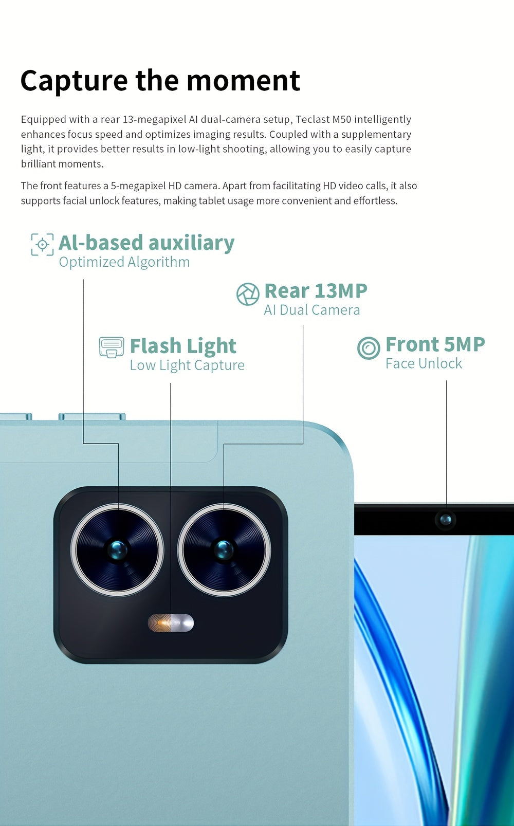Teclast M50 Tablet with 6GB for RAM, 128GB ROM, and 1TB Expansion - Unisoc T606 8-Core CPU, Mali-G57 GPU, 10.1-inch TDDI Display, LTE Dual SIM Support, for Android 14, 6000mAh Battery, Wi-Fi, 5MP 13MP Cameras, Tablet PC