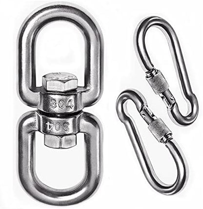2 1 Heavy Duty 304 Stainless Steel Swivel Ring Double Ended Swivel Eye Hook with SUS304 Snap Hooks for Web Tree Swing, Swing Spinner Hanger, Reliable and Safe (M8)