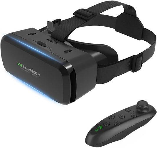VR Headset for Samsung and Android Phones - Anti-Blue Eyes Protected HD Lenses, VR Goggles for All Smartphone /4.7-6.0in (Black) (with Handle)