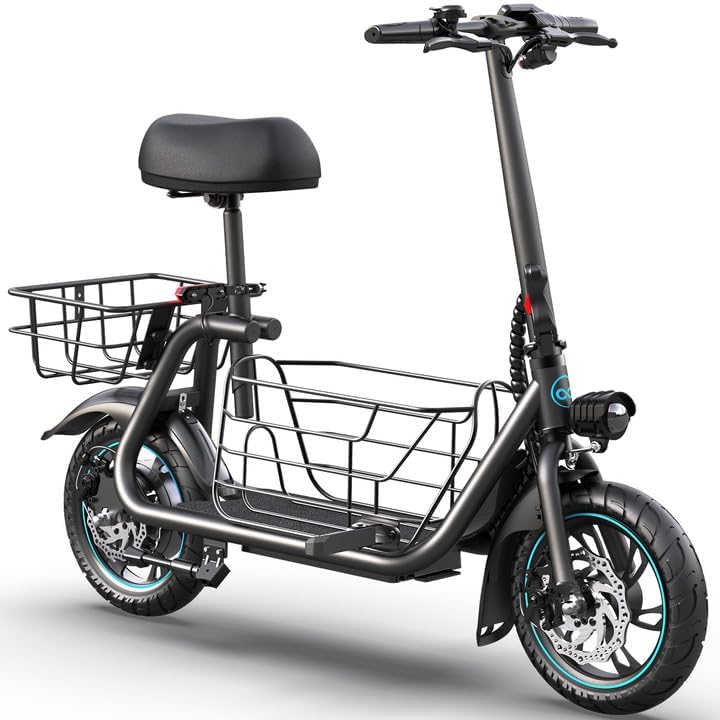 Gyroor Adults Electric Scooter with Large Middle Basket, 550W Motor 18.6 MPH 20 Mile Distance, Foldable E-Scooter with seat for Pets &amp; Cargo
