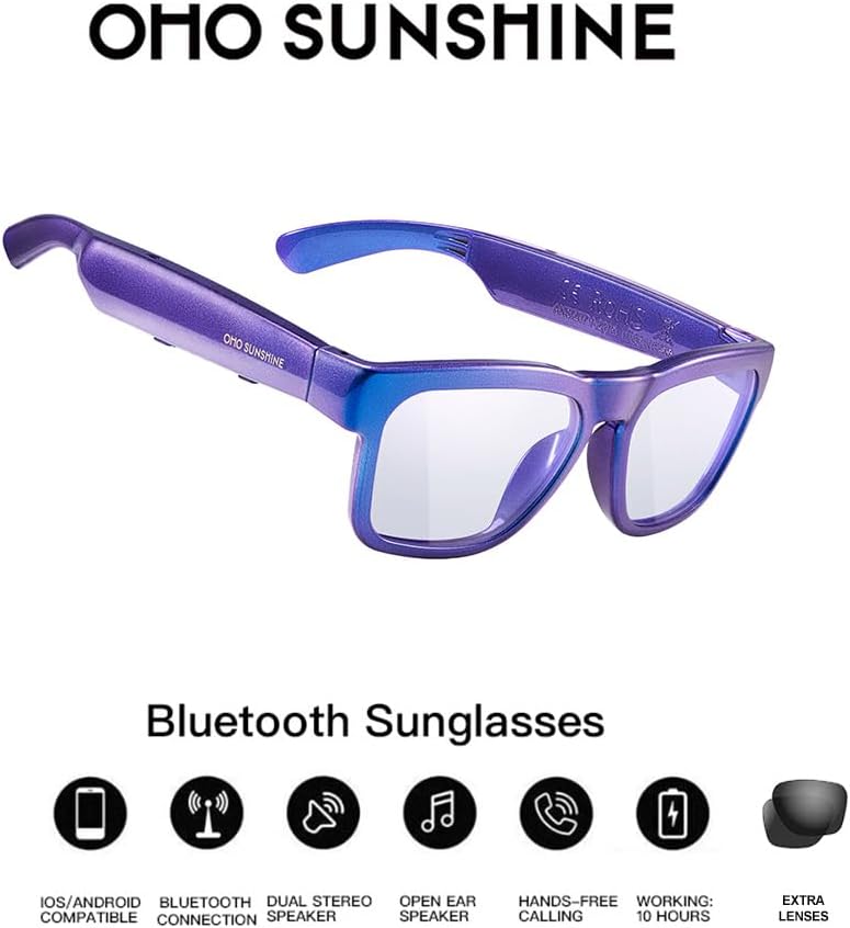 OhO Smart Glasses, Audio Glasses With Bluetooth Speaker,Reading Glasses With Voice Control and Open Ear,(Men/Women)