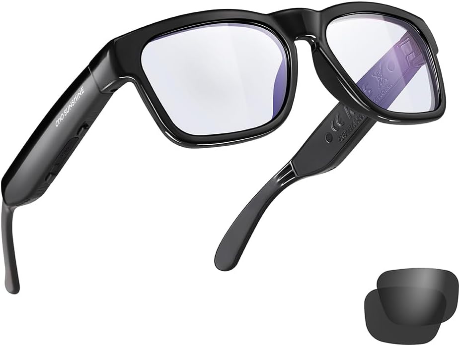 OhO Smart Glasses,Safety Glasses with Bluetooth Speaker,Indoor/Outdoor UV Protection and Voice Control,Unisex(Blue Light Lens)