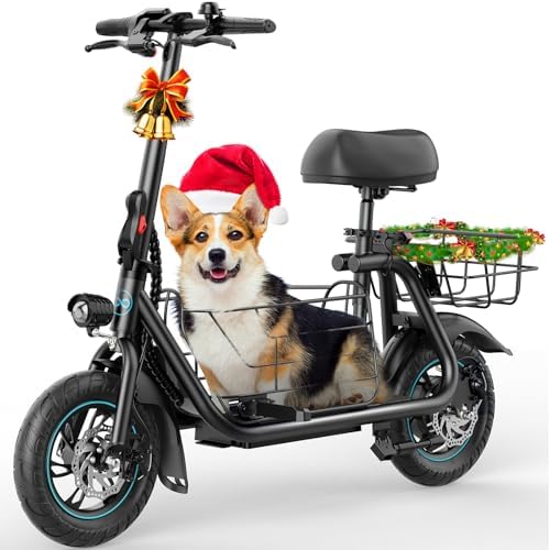 Gyroor Adults Electric Scooter with Large Middle Basket, 550W Motor 18.6 MPH 20 Mile Distance, Foldable E-Scooter with seat for Pets &amp; Cargo