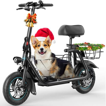 Gyroor Adults Electric Scooter with Large Middle Basket, 550W Motor 18.6 MPH 20 Mile Distance, Foldable E-Scooter with seat for Pets &amp; Cargo