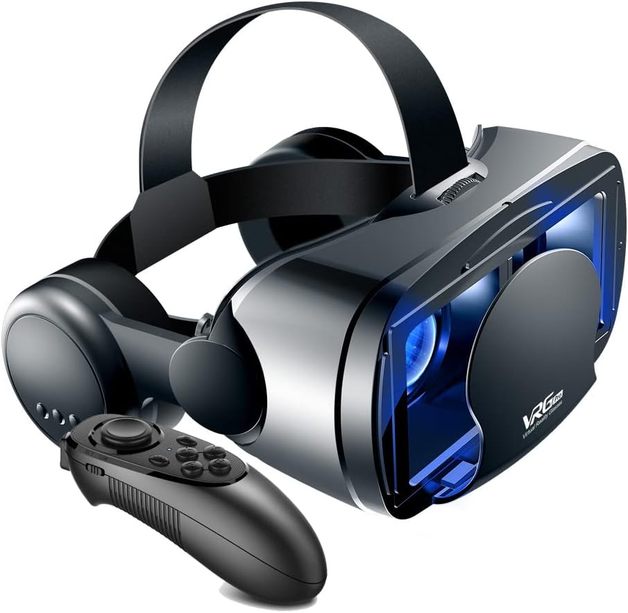 NEWSTYP 5~7inch VRG Pro 3D VR Glasses Virtual Reality Full Screen Visual Wide-Angle VR Glasses Box for 5 to 7 inch Smartphone Eyeglasses with Remote Control (Black Basic)
