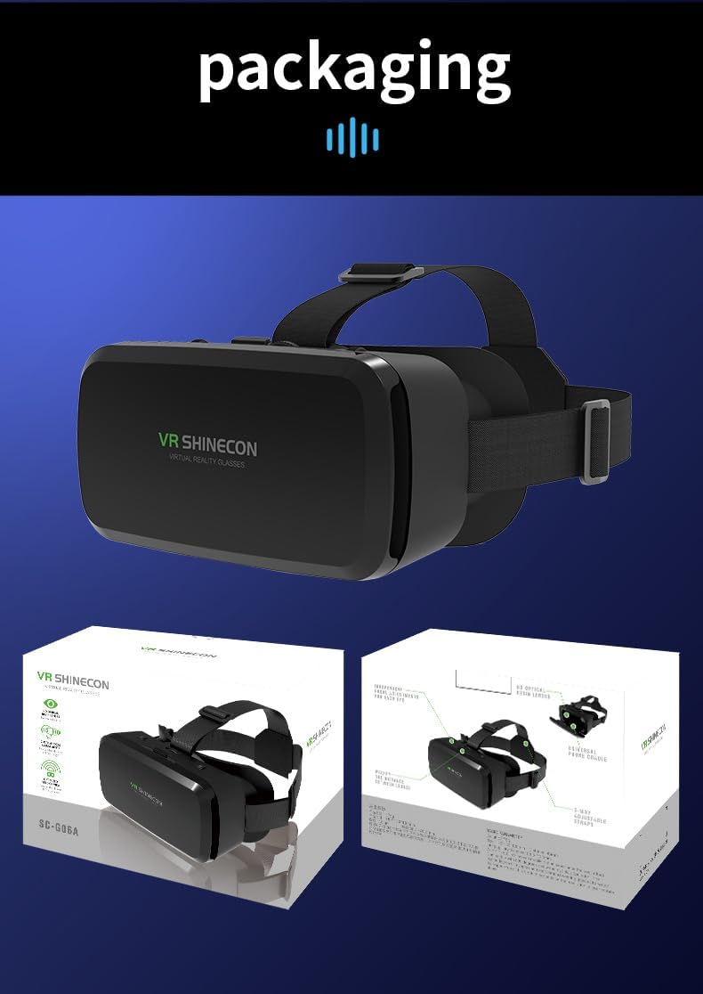 VR Headset for Samsung and Android Phones - Anti-Blue Eyes Protected HD Lenses, VR Goggles for All Smartphone /4.7-6.0in (Black) (with Handle)