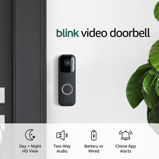 Blink Video Doorbell   3 Outdoor 4 smart security cameras (4th Gen) with Sync Module 2 | Two-year battery life, motion detection, two-way audio, HD video, Works with Alexa
