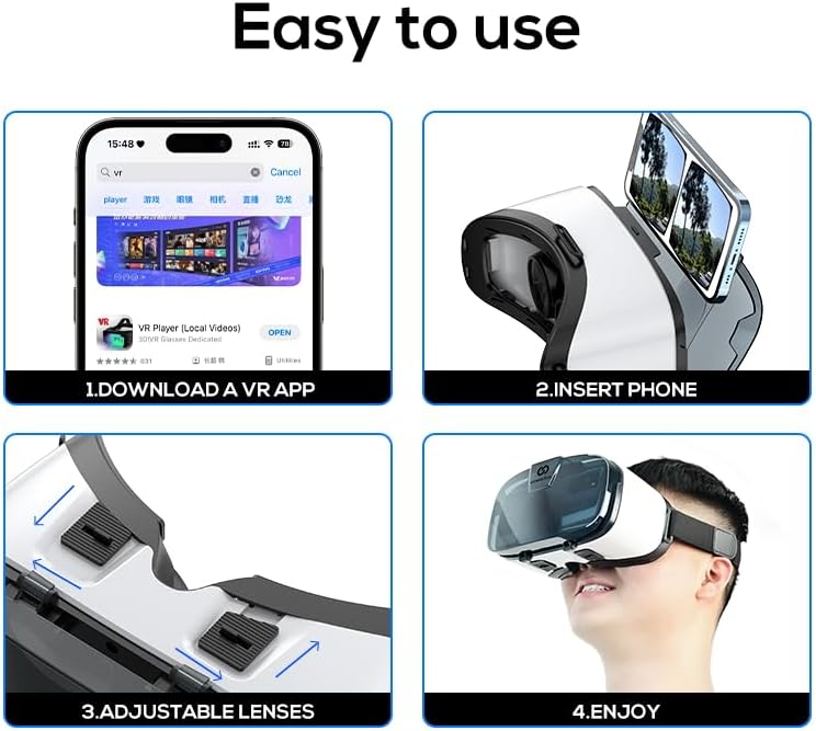 VR Headset for Phone, Compatible with iPhone Samsung and Android 3D Virtual Reality for Kids and Adults VR Goggles for Smartphone /4.5-6.3in Eyes Protected Anti-Blue HD Lenses