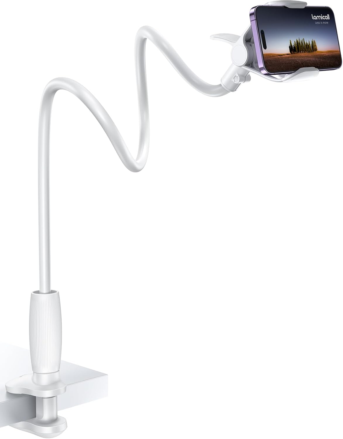 Lamicall Gooseneck Phone Holder for Bed - [Upgraded Stable Clip] for Desk, Headboard, Bed, Bedside, Table, Flexible Gooseneck Long Arm Stand, Overhead Cell Phone Clamp Mount, for All 4-7” Devices