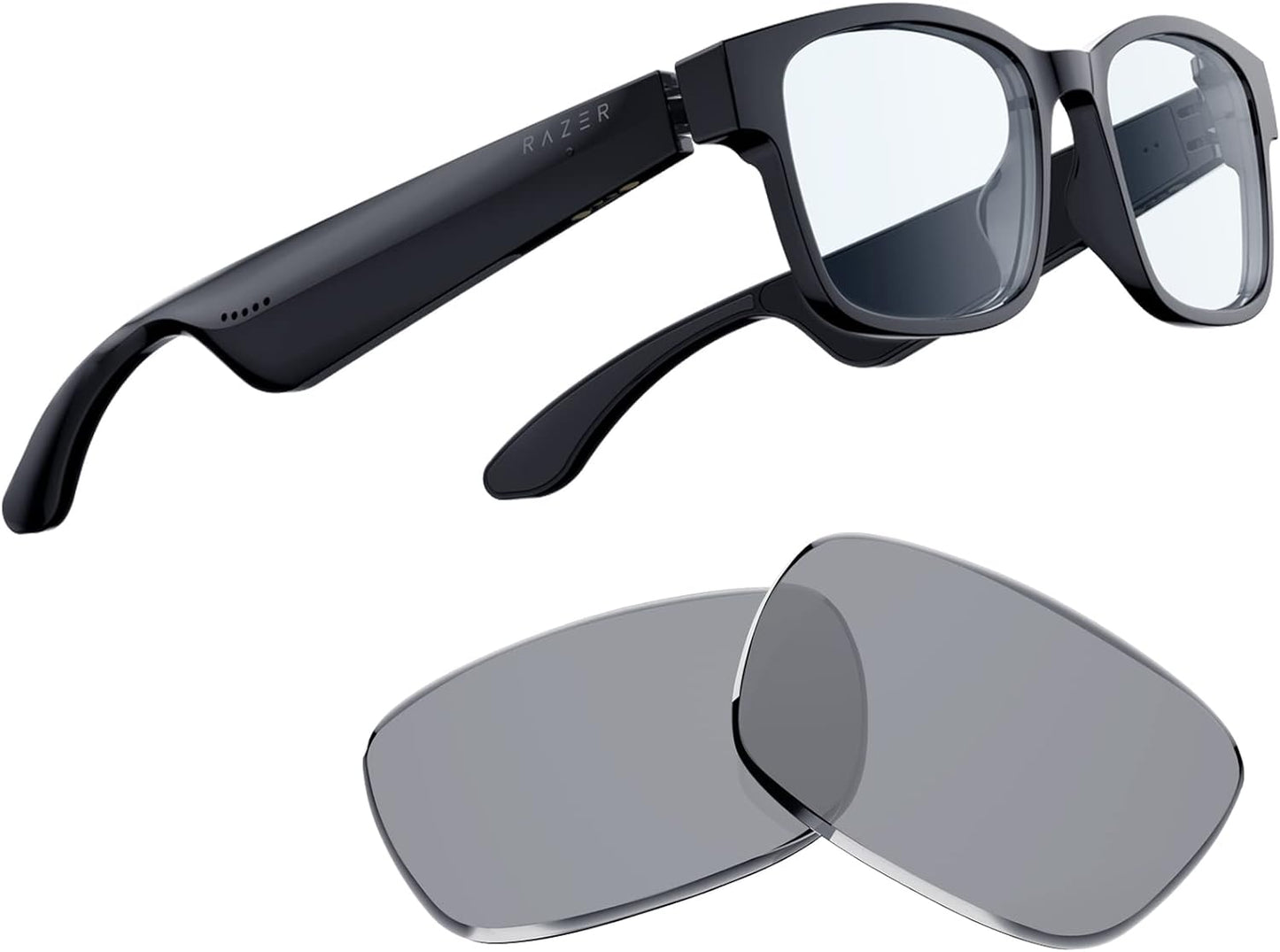 Razer Anzu Smart Glasses: Blue Light Filtering &amp; Polarized Sunglass Lenses - Low Latency Audio - Built-in Mic &amp; Speakers - Touch &amp; Voice Assistant Compatible - 5hrs Battery - Rectangle/Small