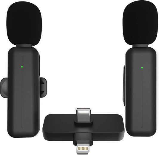 2 Pack Wireless Mini Lavalier Lapel Microphone for iPhone,Android Phone(2 in 1) - 80ft Cordless Clip on Dual Mics with Noise Reduction 5H Working Time for Video Recording Vlogging, YouTube, Interview