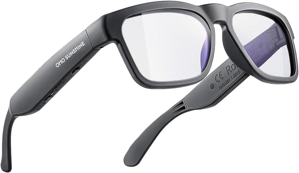 OhO Smart Glasses,Safety Glasses with Bluetooth Speaker,Indoor/Outdoor UV Protection and Voice Control,Unisex(Blue Light Lens)