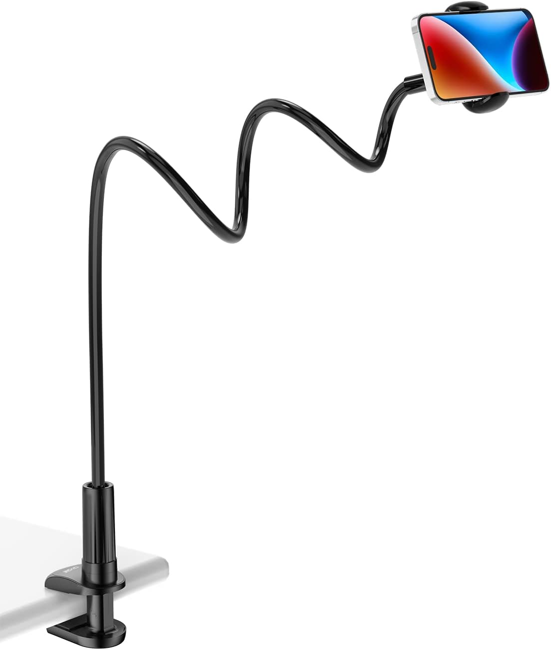 Tryone Gooseneck Phone Holder Stand for Bed Flexible Arm Adjustable Cell Phones Mount Clamp on Desk Bedframe Compatible with iPhone 14 Pro Max 13 12 11 X SE Series/Samsung S22 or Other 4&#34;-7&#34; Devices