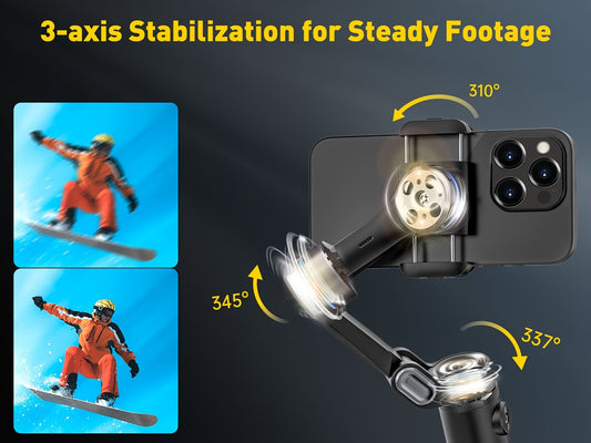 AOCHUAN Smart X Smartphone Gimbal Stabilizer For IPhone 15/14/13 Pro Max - Built-in LED Light, 3-Axis Foldable - For Video Recording & Vlogging - Perfect Gift for Content Creators & YouTubers