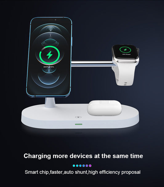 TIMESS-5 in 1 Magnetic Wireless Charger Stand, 15W Qi Fast Charging Dock Station Holder LED Night Light Compatible with iPhone 15/14/13/12 Pro Max Mini, Apple Watch 9/8/7/SE/6/5/4/3/2, AirPods 3/2/Pro