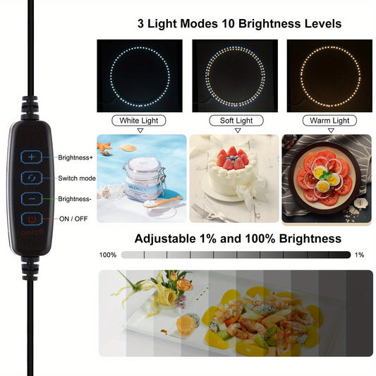 PULUZ Portable 9.8" Ring Light Studio with Dual Color Temperature, 3 Modes, and 6 Dual-Sided Backdrops - USB Powered, Foldable Design for Easy Storage
