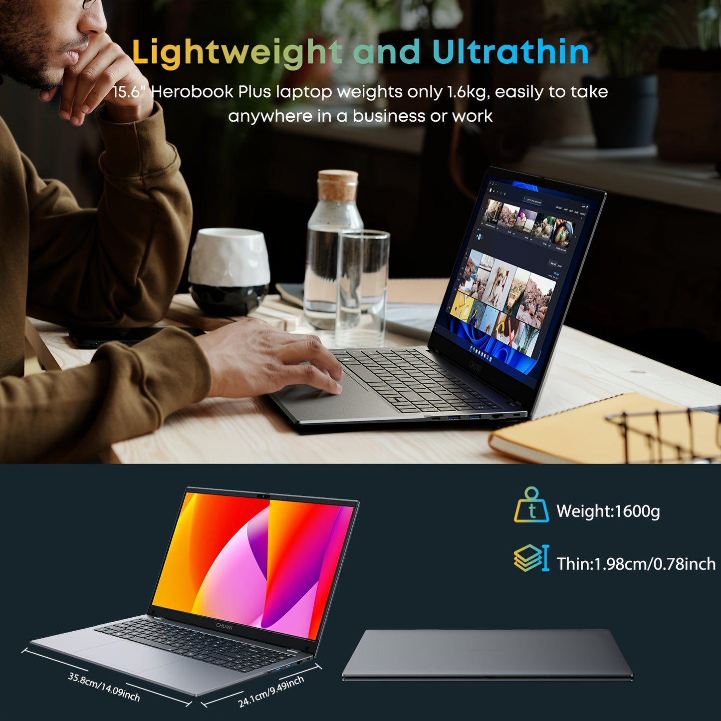 CHUWI HeroBook Plus Laptop 15.6'', 8GB DDR4 256GB SSD, 1TB SSD Expand, Intel N4020, 1920*1080 FHD IPS Display, WiFi 5, BT4.2, USB 3.0, Windows 11 Computer christmas gift